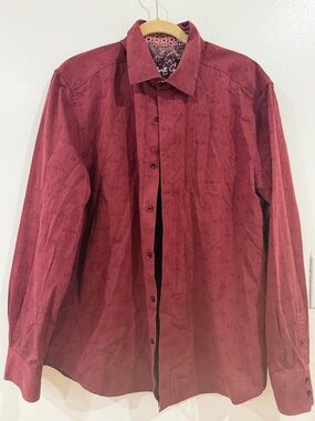 Robert Graham Men's Long-Sleeve Button-Up Shirt in Deep Wine Red